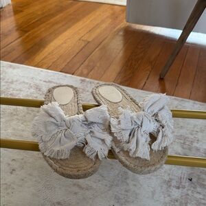 ASOS Fringed Bow Sandals in Cream and Tan